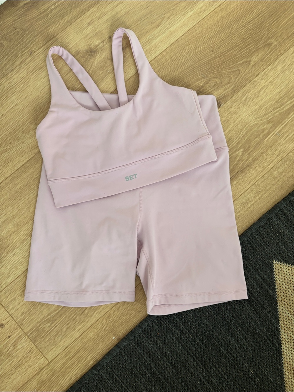 SET Active Light Pink Sports Bra and Bike Shorts Set - LUXFORM